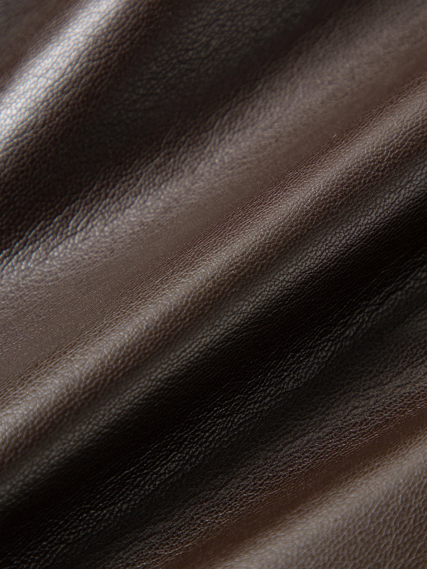 Cropped Leather Jacket with Stand Collar