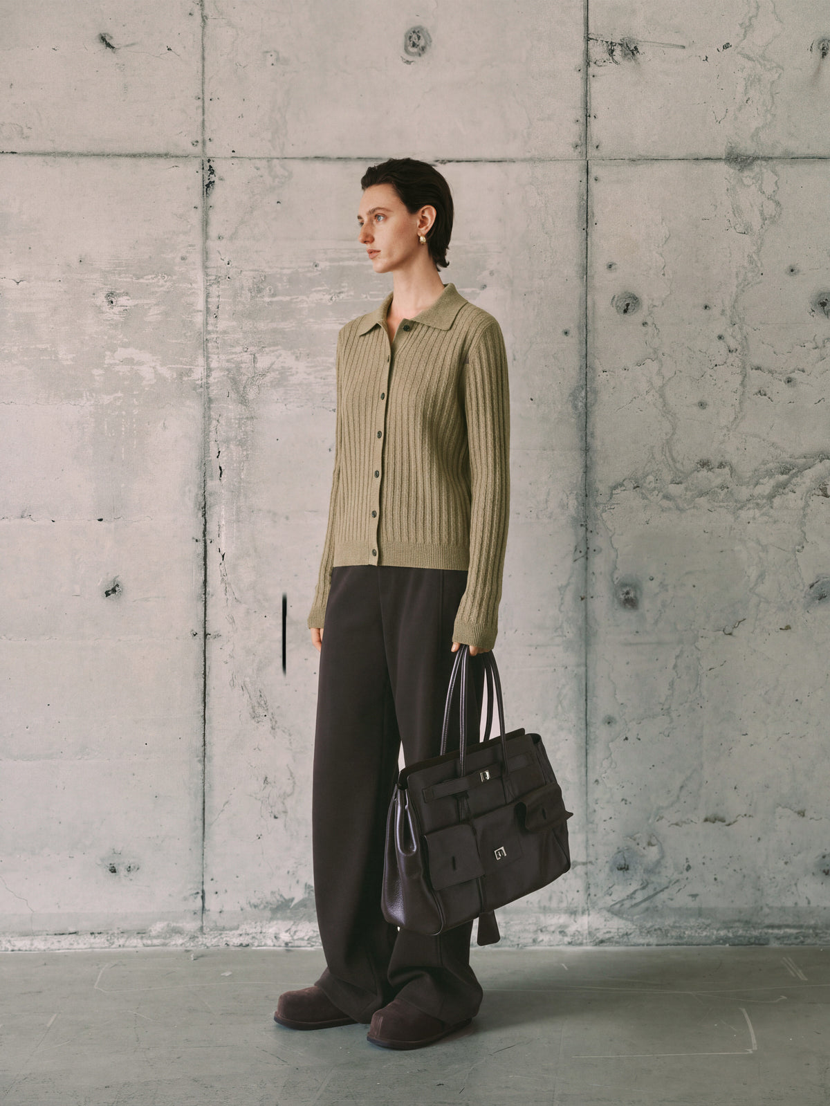 Ribbed Collared Cashmere Sweater