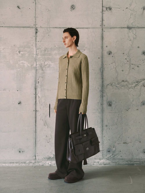 Load image 1 in gallery view. Ribbed Collared Cashmere Sweater