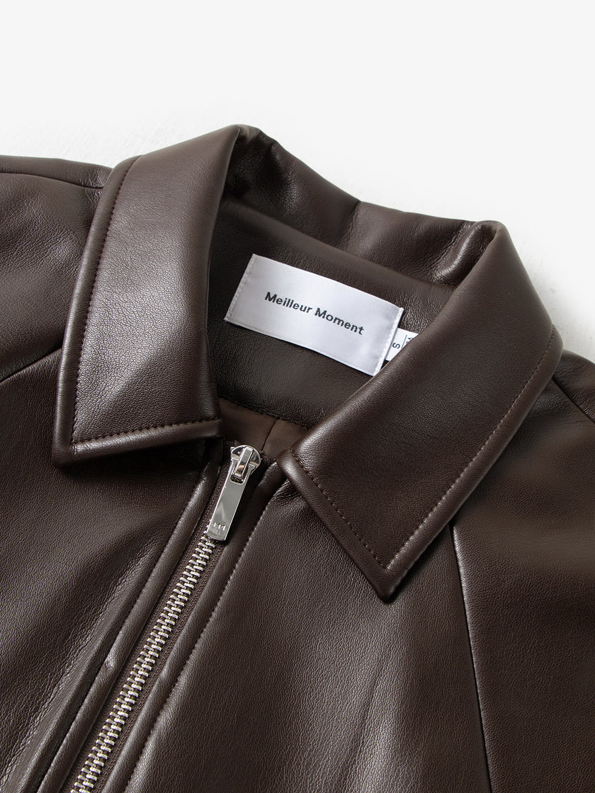 Brown Cropped Leather Raglan Jacket