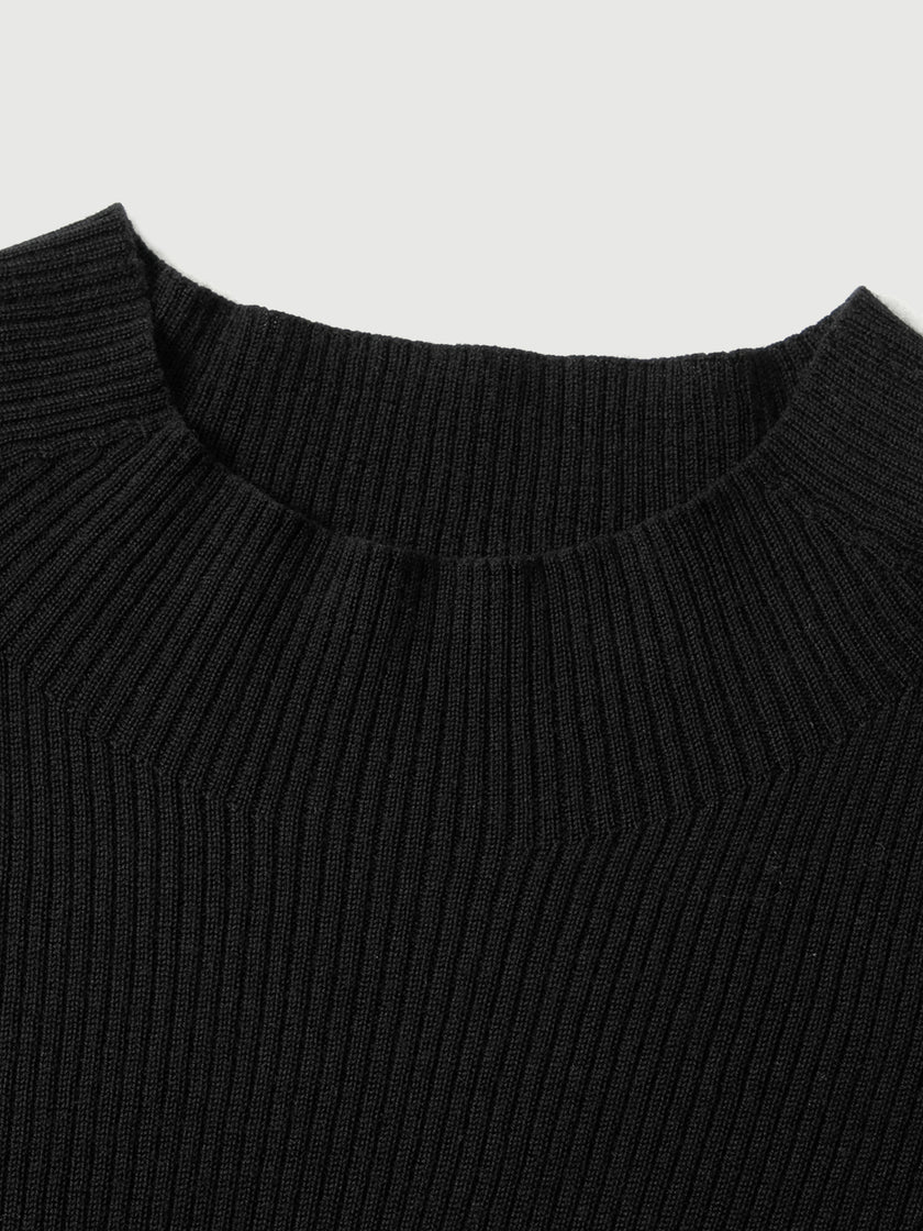 Black Short-Sleeve Pure Wool  Sweater