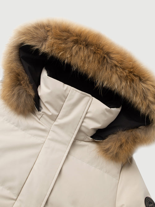 Load image 1 in gallery view. Raccoon Fur Collar Hooded Long Down Coat