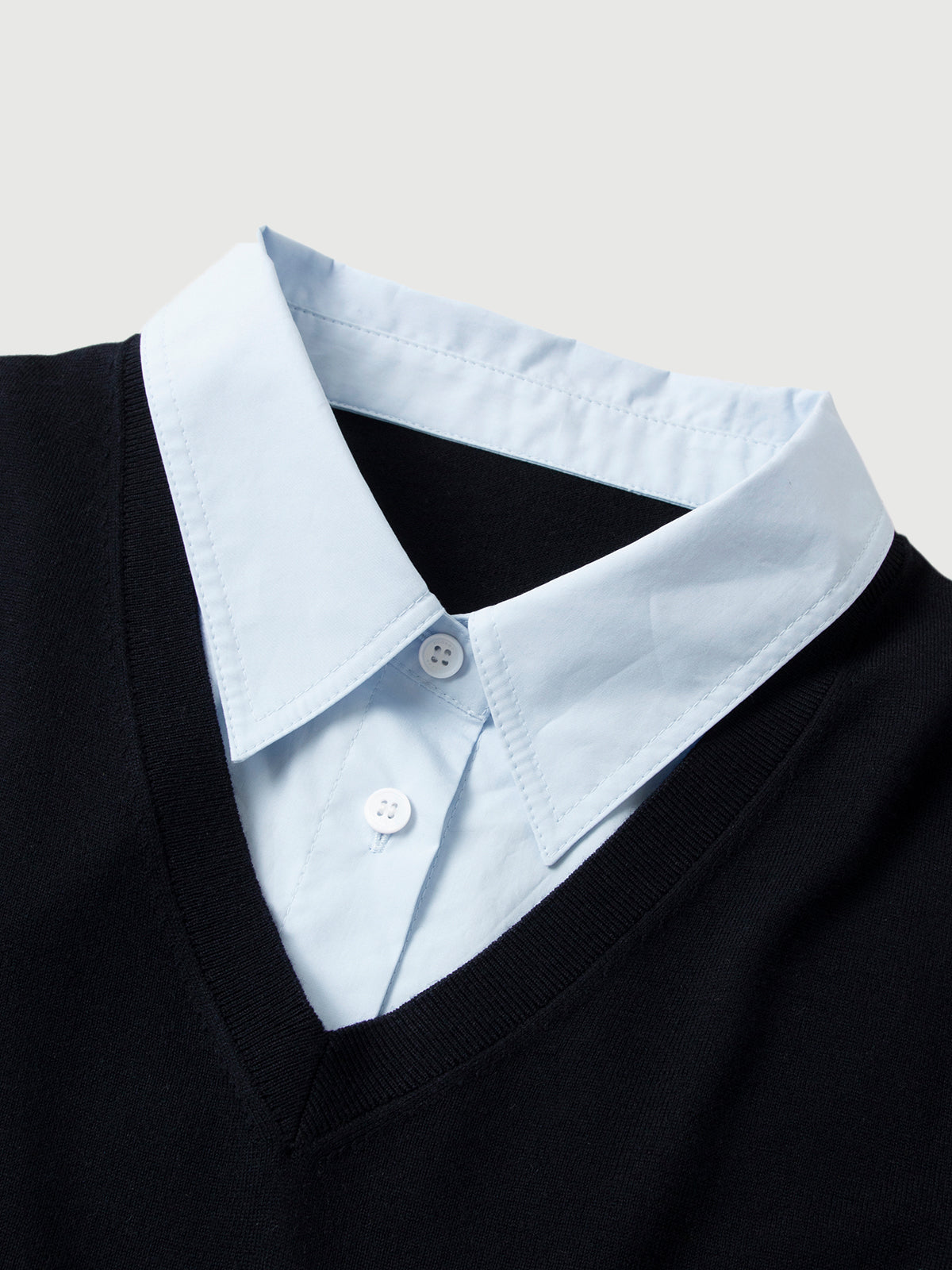 V-Neck Knit Sweater Shirt Two-in-One Design