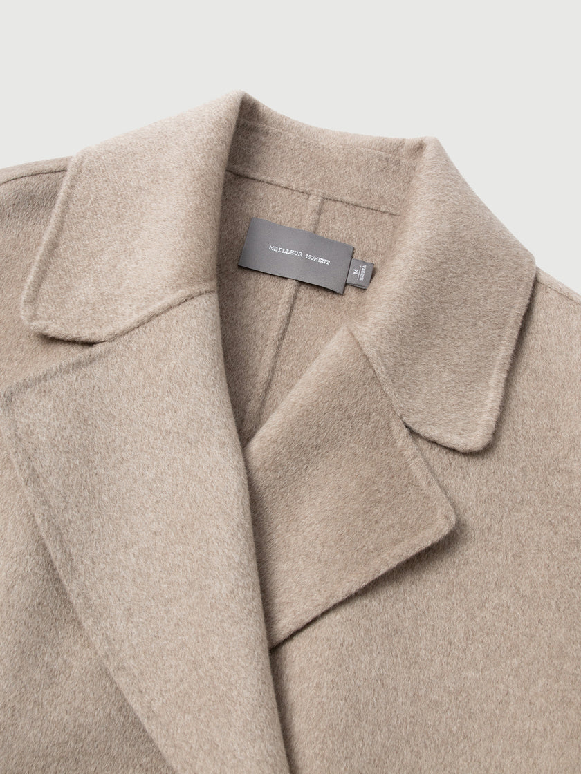 Pure Cashmere Notch-Lapel Coat with Belt – Irish Cream