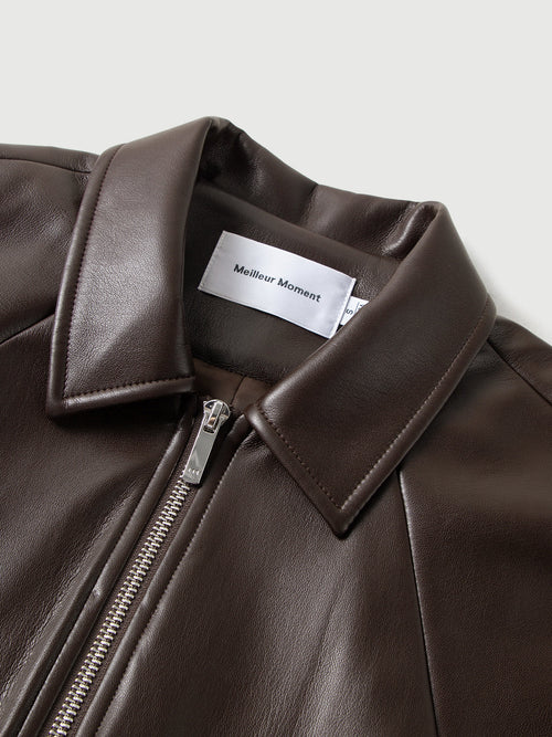 Load image 1 in gallery view. Cropped Leather Jacket with Stand Collar