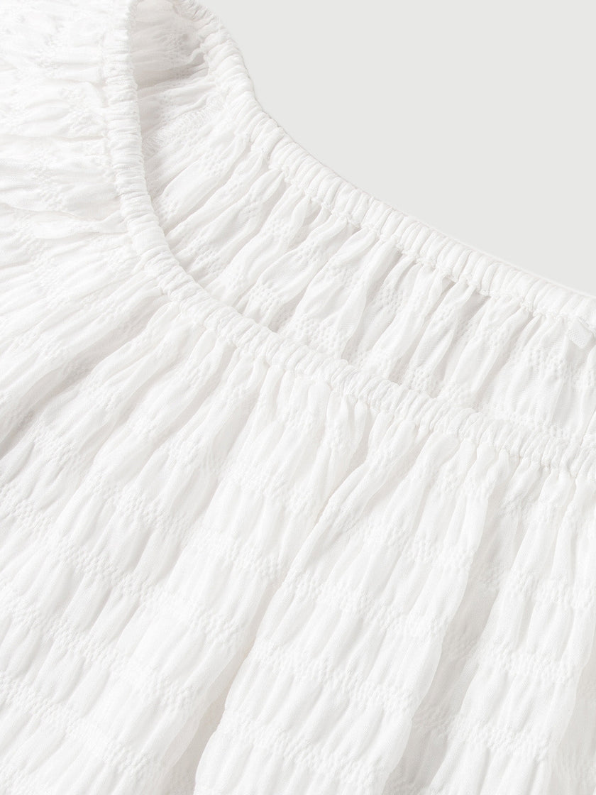 Bubble Textured Puff Puff Silk Blouse