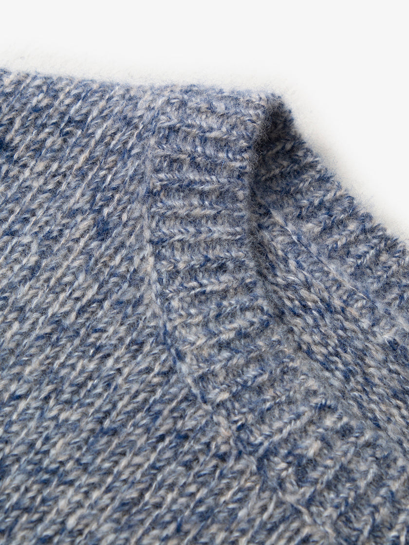 Floral Blue Crewneck Silk-Cashmere Sweater