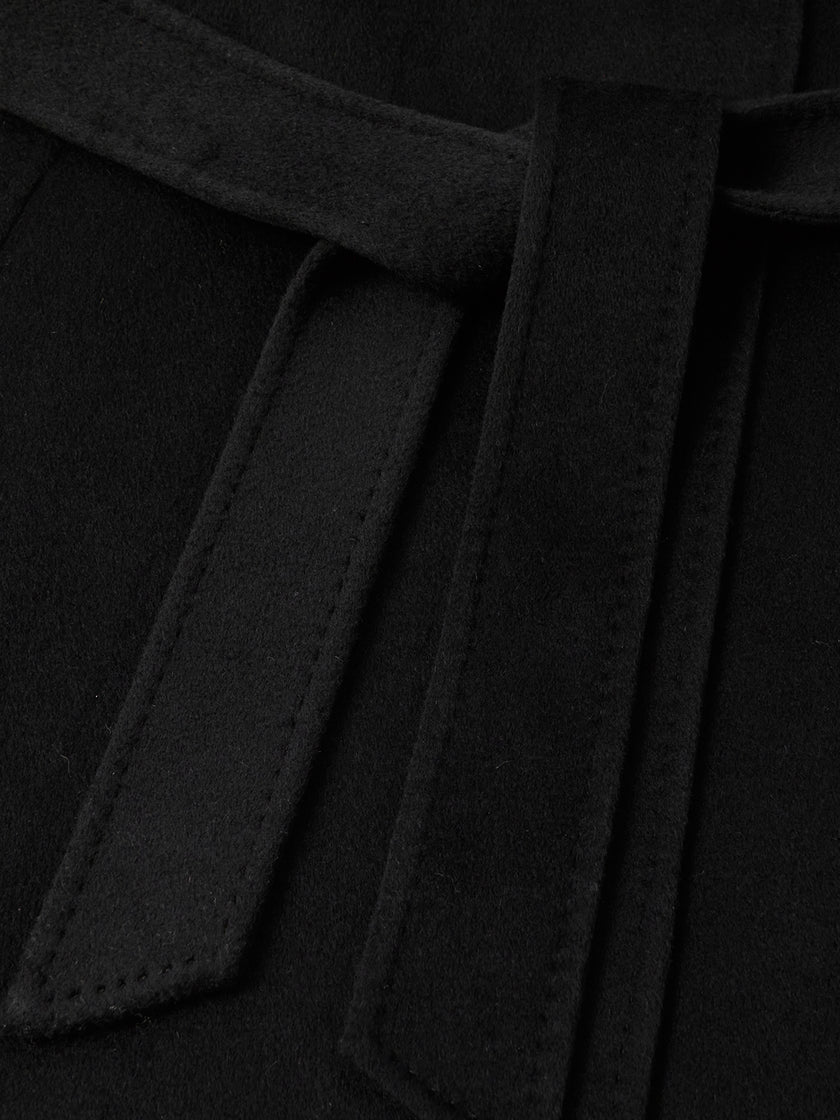Pure Cashmere Notch-Lapel Midi Belted Coat – Black