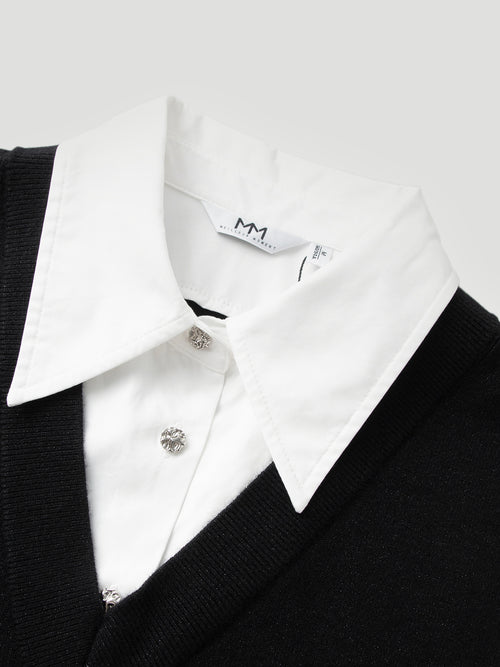 Load image 1 in gallery view. Wool Knit Vest Long Sleeve Shirt Dress