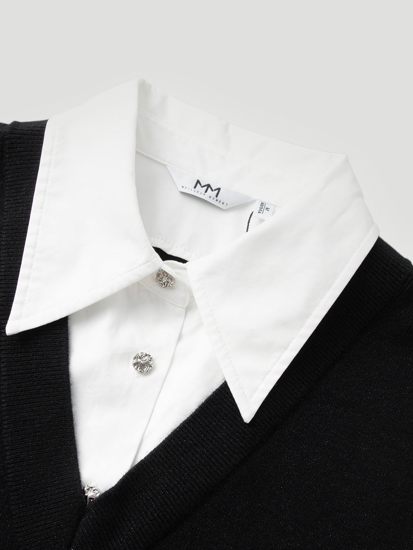 Wool Knit Vest Long Sleeve Shirt Dress