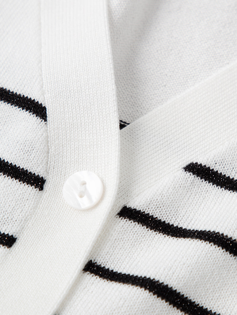 Stripe V Neck Lyocell Knit Cardigan