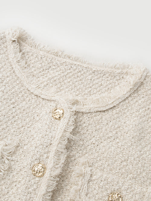 Load image 1 in gallery view. Metallic Thread Crewneck Knit Cardigan