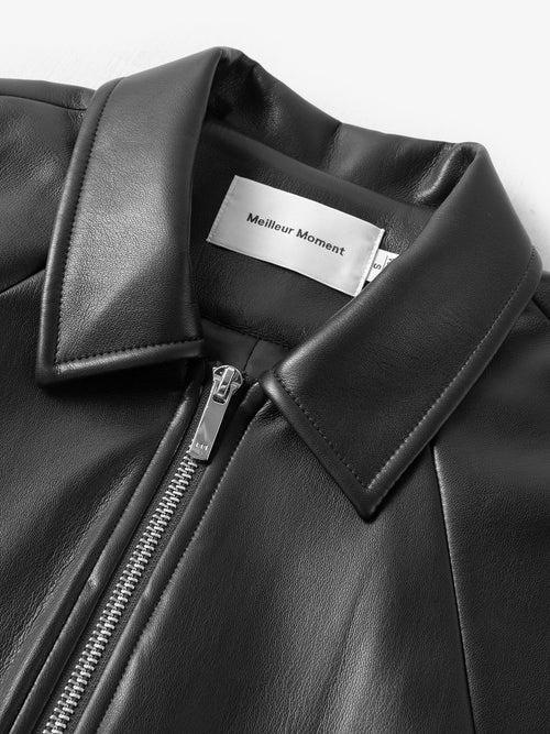 Load image 1 in gallery view. Cropped Leather Jacket with Stand Collar
