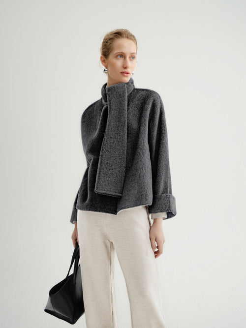 Load image 1 in gallery view. Scarf-Neck Wool-Blend Coat