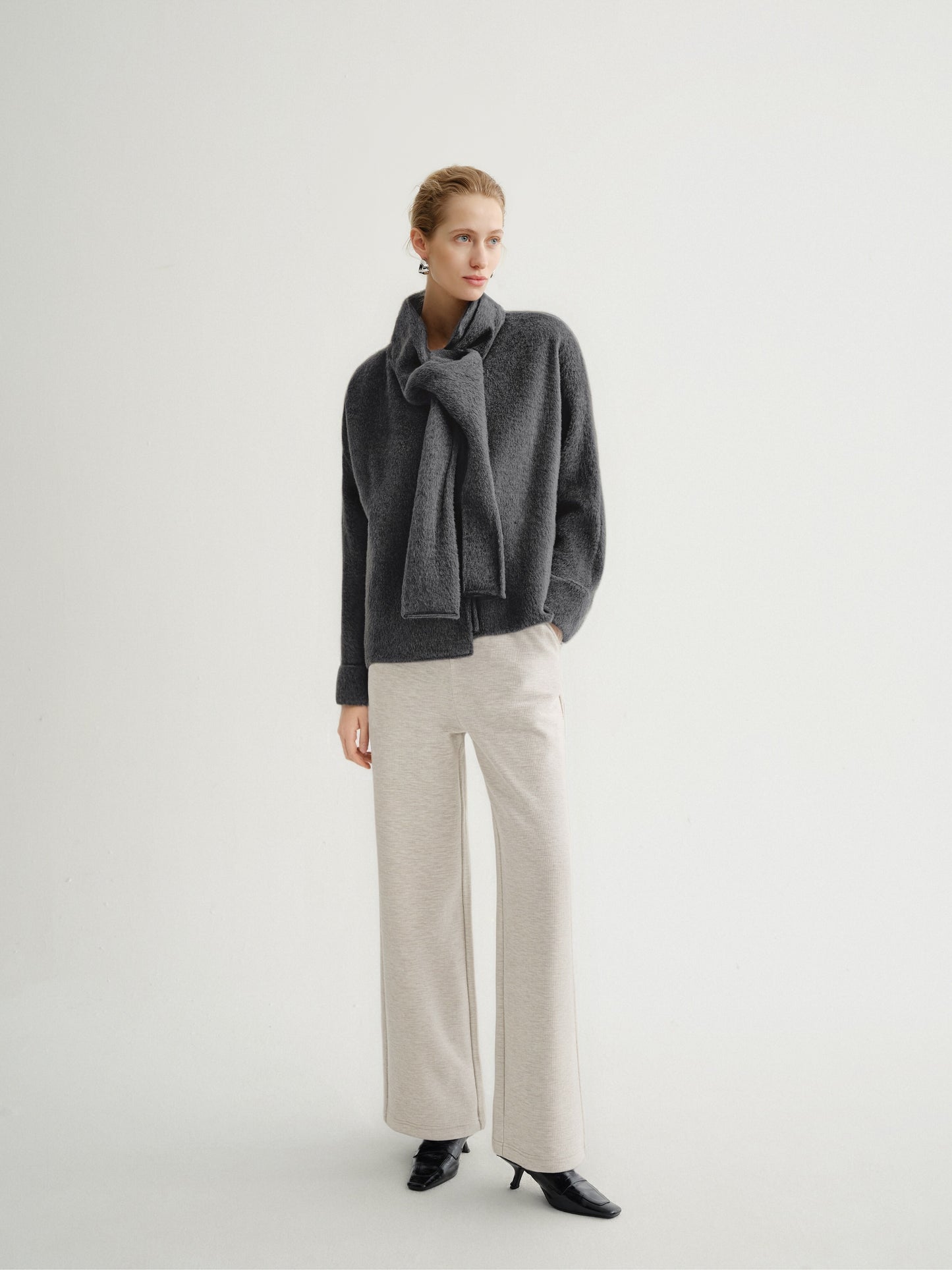 Scarf-Neck Wool-Blend Coat