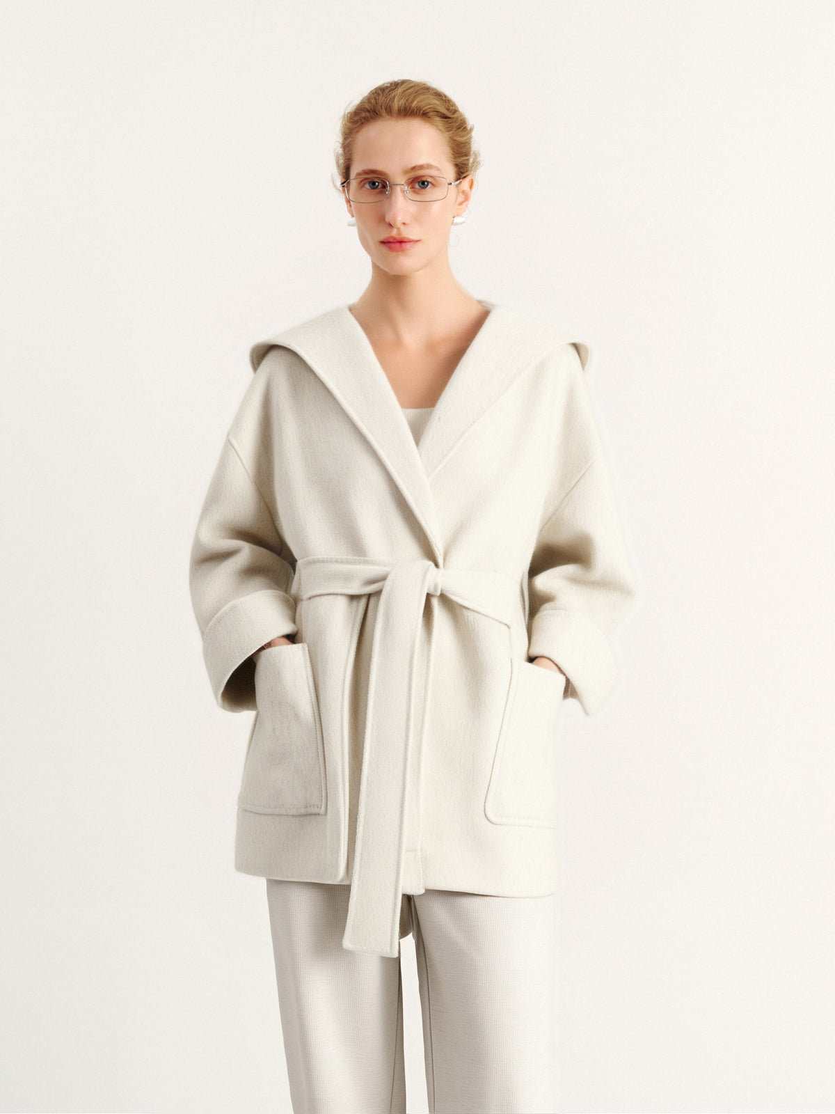 Hooded Belted Wool-Blend Coat