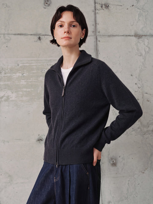 Load image 1 in gallery view. Cable-Sleeve Zip Cashmere Cardigan