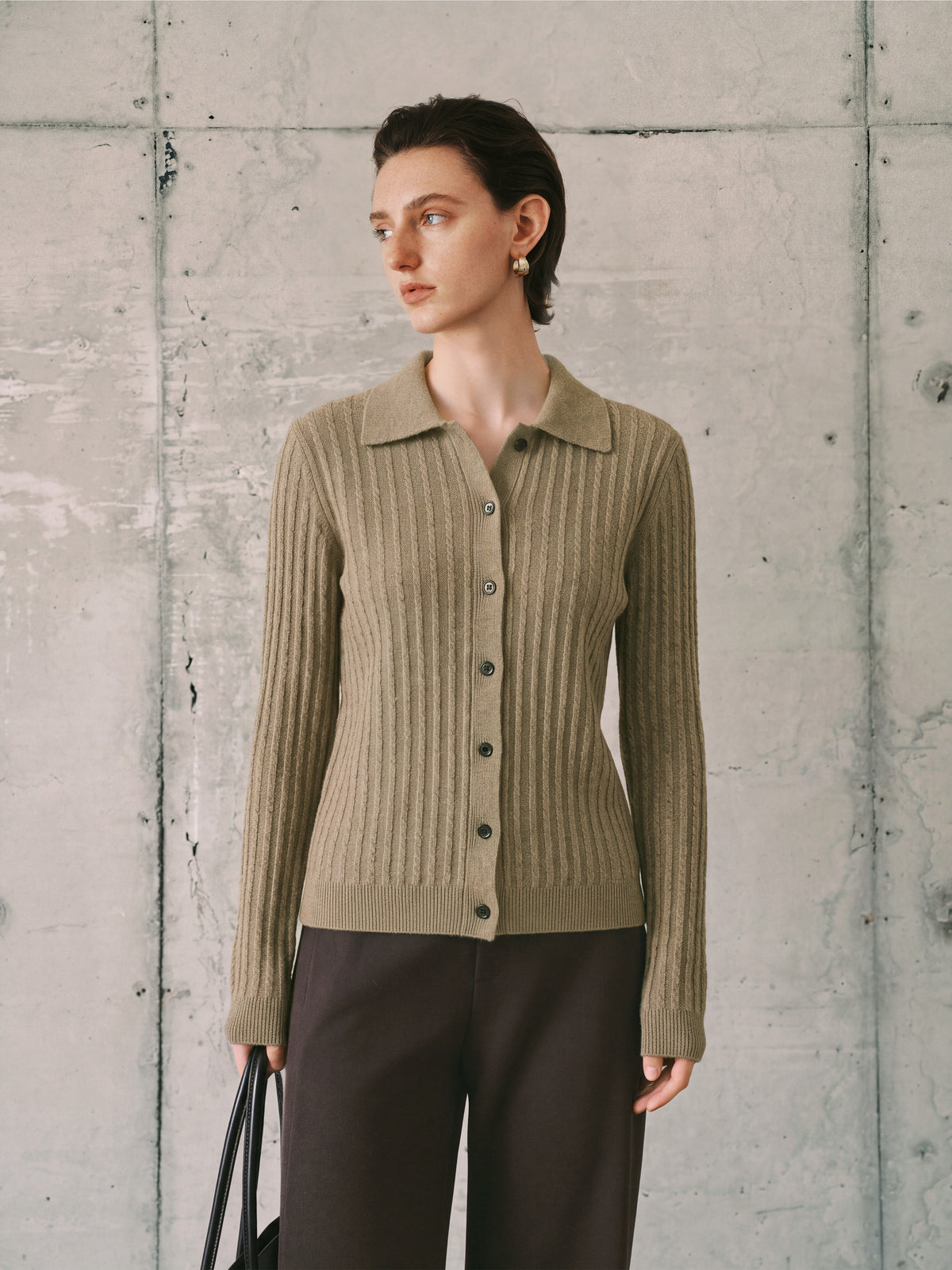Ribbed Collared Cashmere Sweater