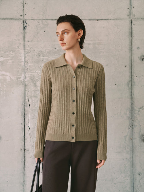 Load image 1 in gallery view. Ribbed Collared Cashmere Sweater