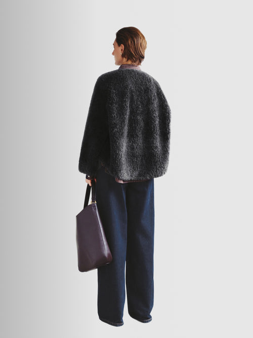Load image 1 in gallery view. Pure Wool Shearling Jacket with Structured Collar
