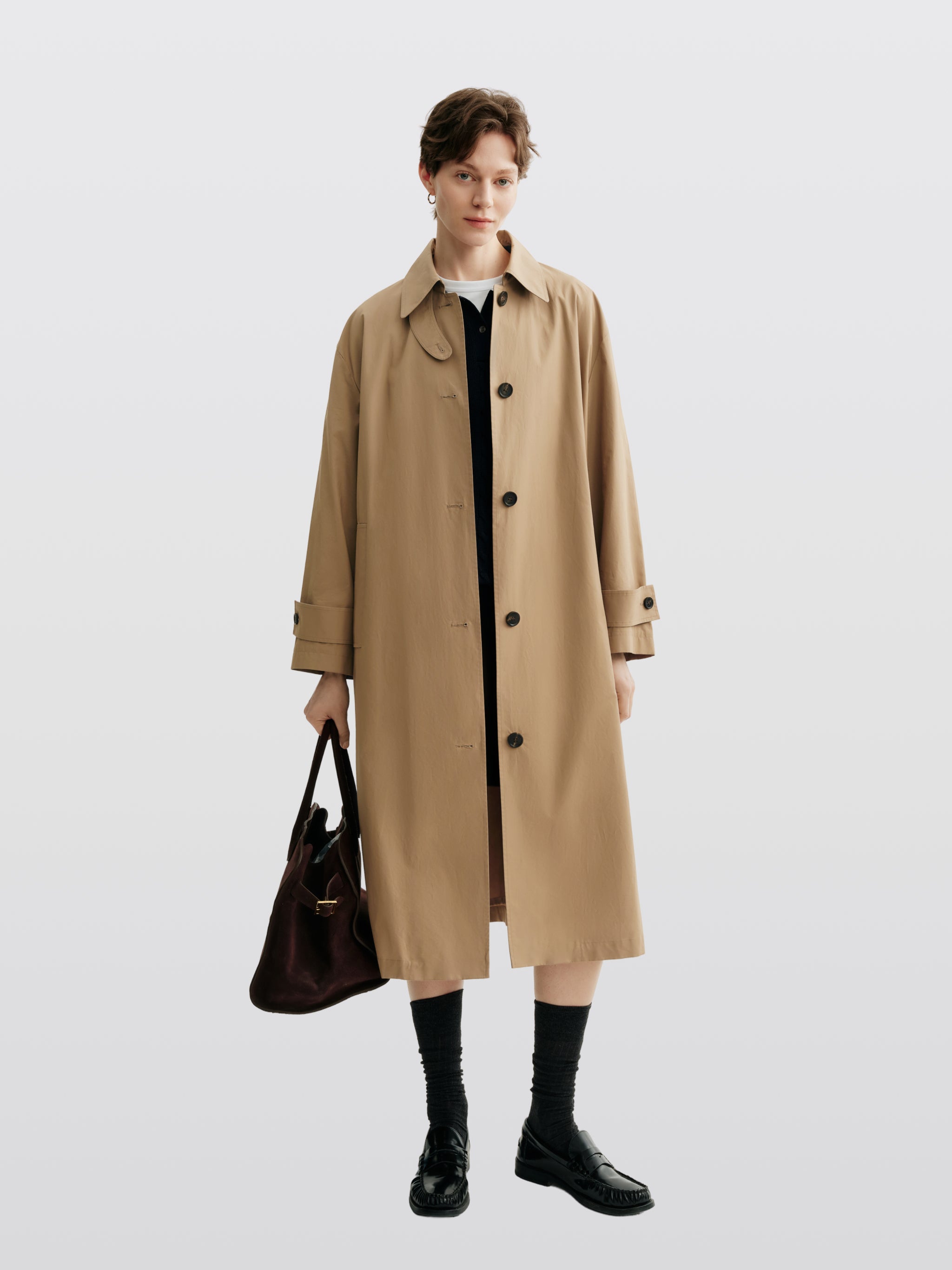 Beltless Trench Coat with Throat Latch