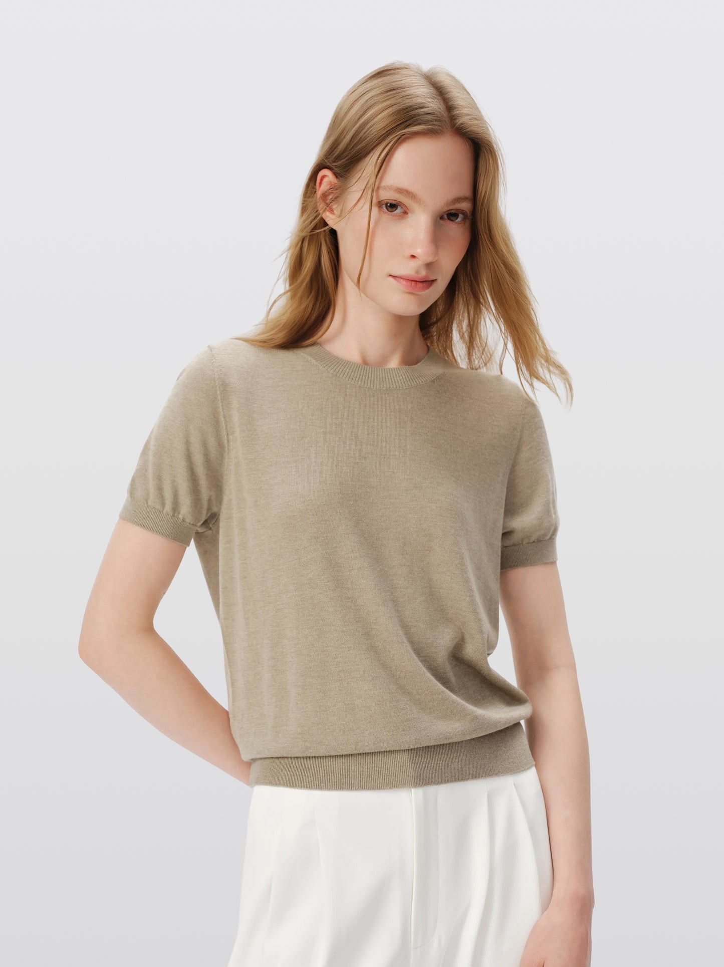 Cashmere Lightweight Short-Sleeve Top