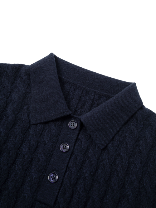 Load image 1 in gallery view. Pure Cashmere Cable-Knit Short Sleeve Polo