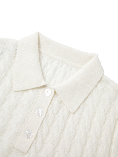 Load image 1 in gallery view. Pure Cashmere Cable-Knit Short Sleeve Polo