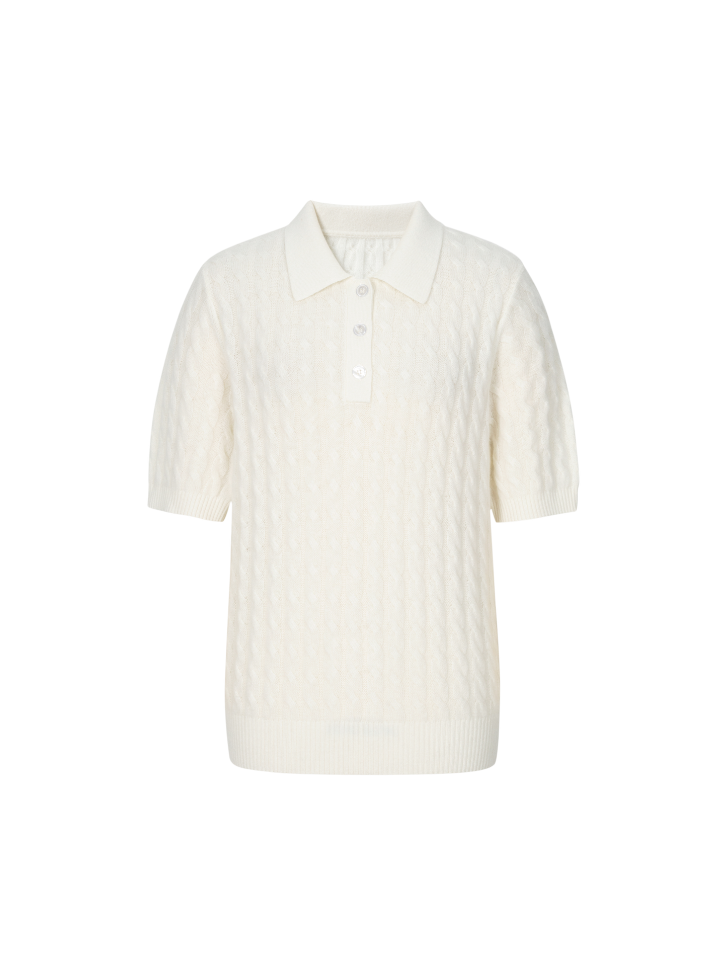 Pure Cashmere Cable-Knit Short Sleeve Polo