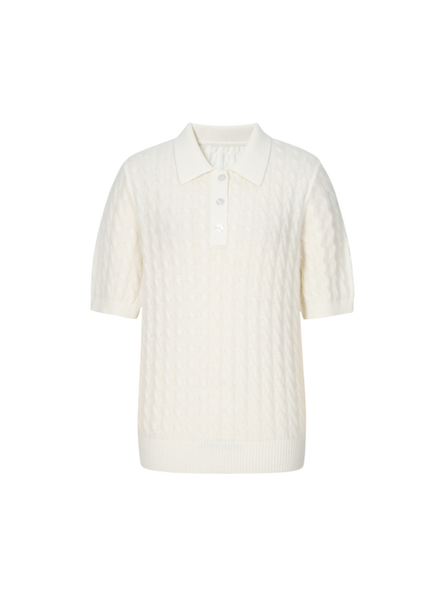 Load image 1 in gallery view. Pure Cashmere Cable-Knit Short Sleeve Polo