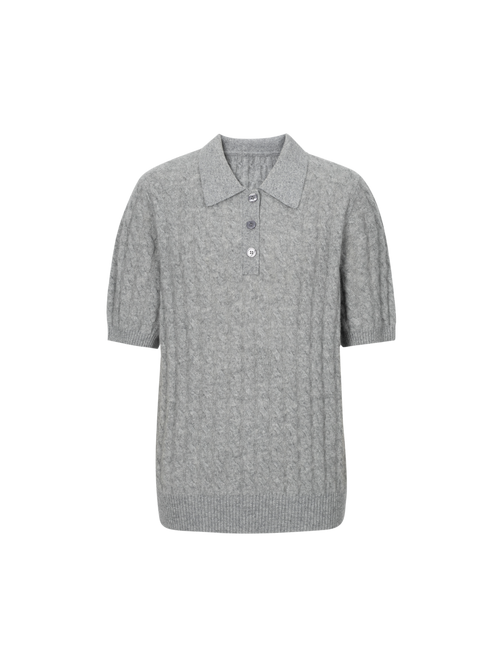 Load image 1 in gallery view. Pure Cashmere Cable-Knit Short Sleeve Polo