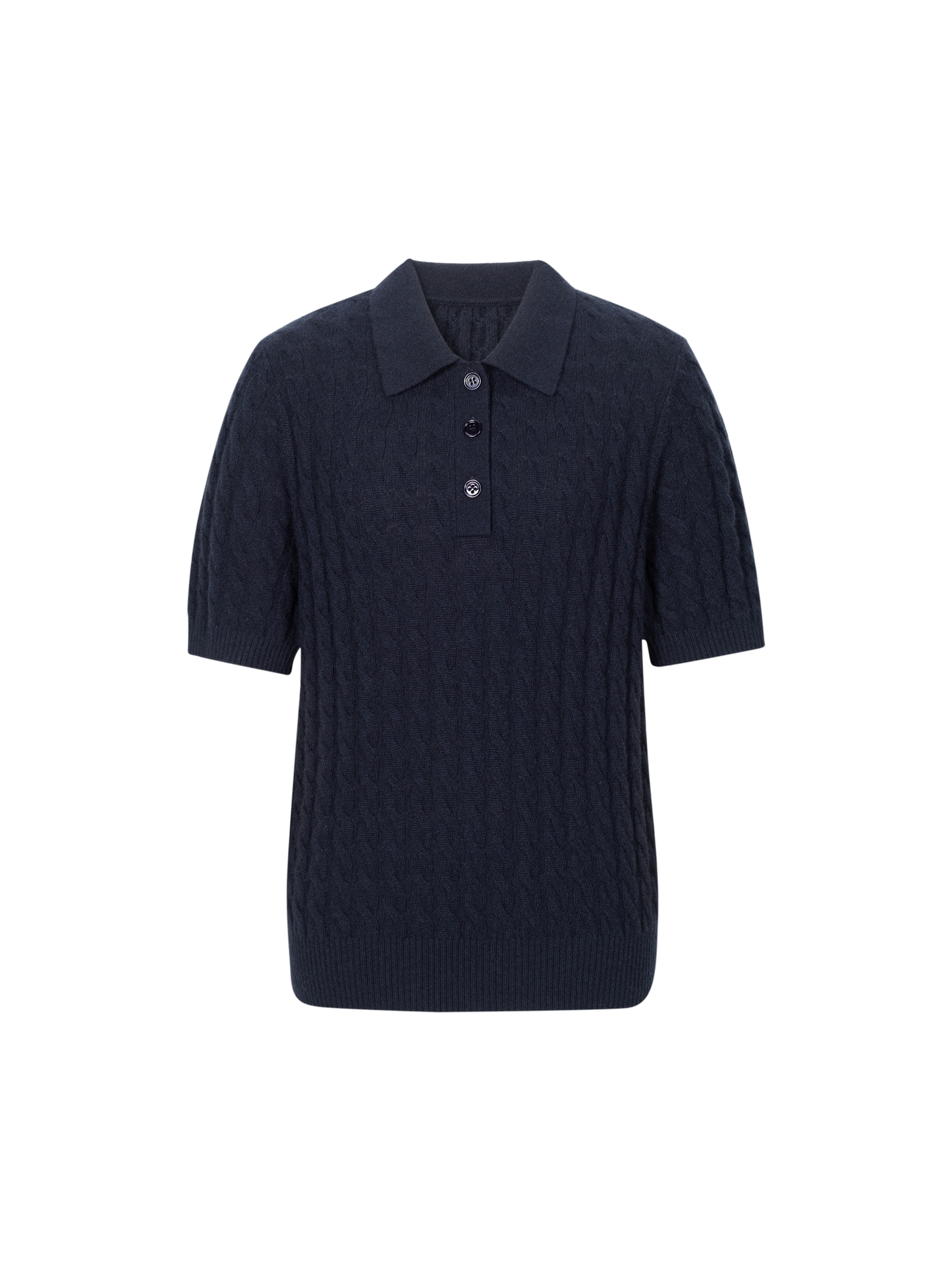 Pure Cashmere Cable-Knit Short Sleeve Polo