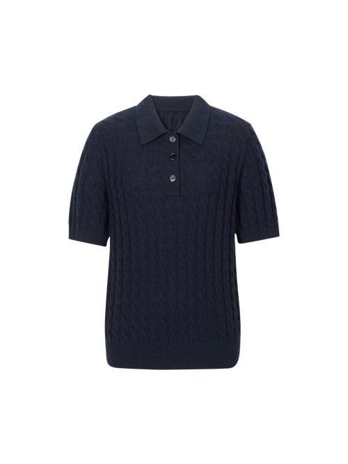 Load image 1 in gallery view. Pure Cashmere Cable-Knit Short Sleeve Polo