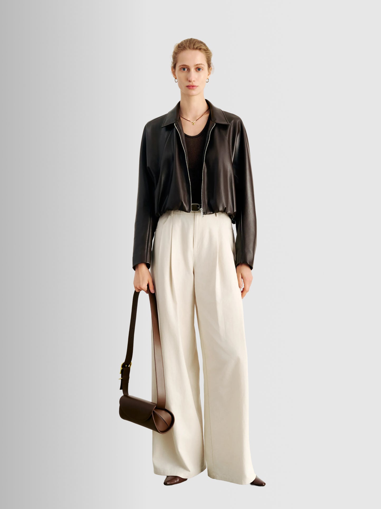 Cropped Faux-Leather Zip Jacket