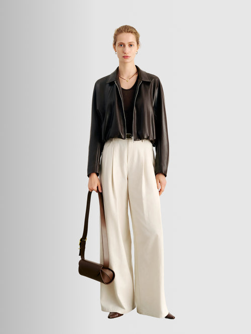 Load image 1 in gallery view. Cropped Faux-Leather Zip Jacket