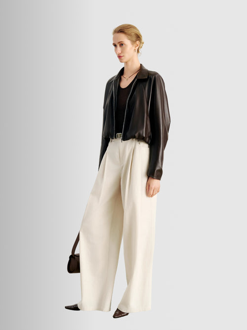 Load image 1 in gallery view. Cropped Faux-Leather Zip Jacket