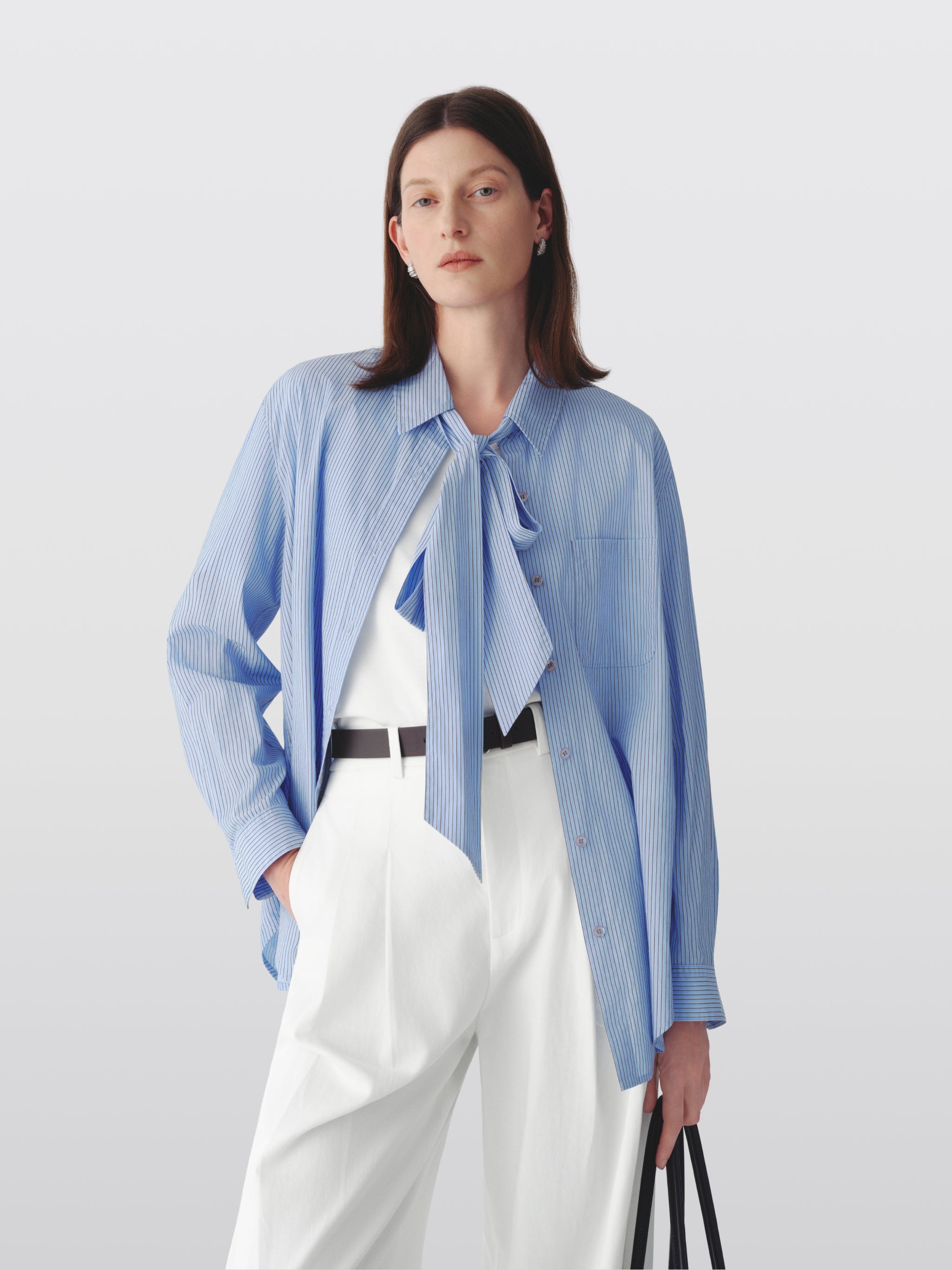 Striped Cotton Detachable Tie Shirt