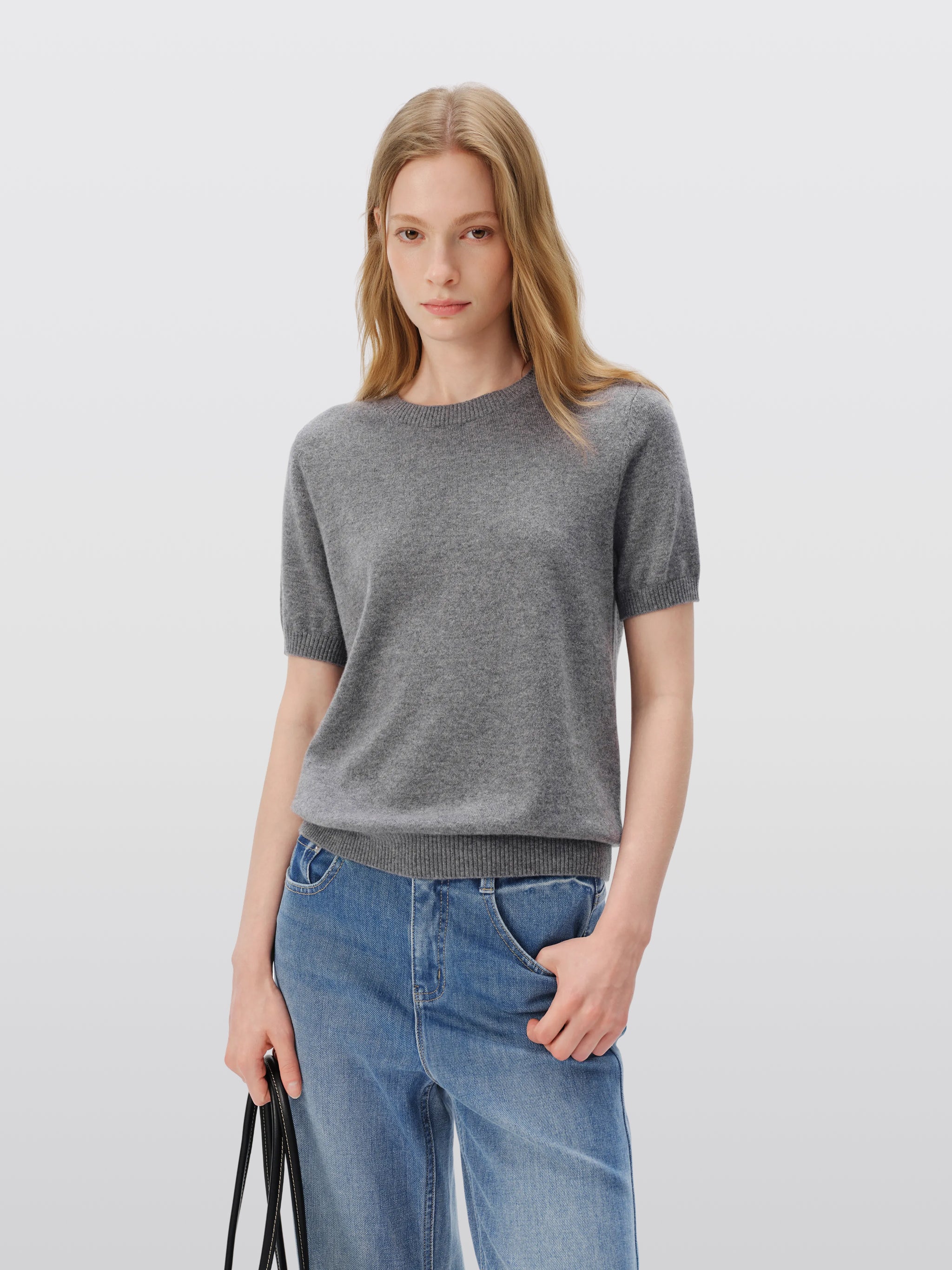Pure Cashmere Crewneck Short-Sleeve Sweater
