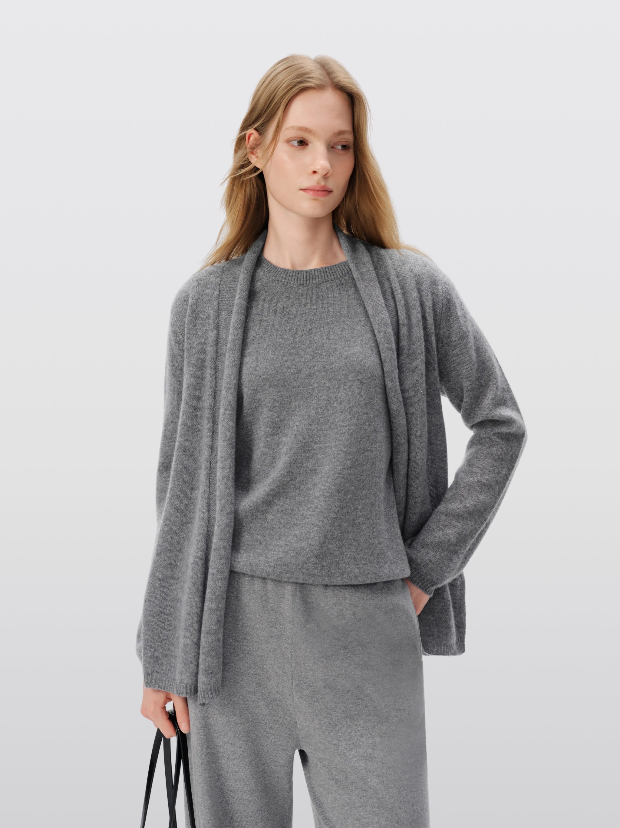 Pure Cashmere Drop-Shoulder Long-Sleeve Cardigan