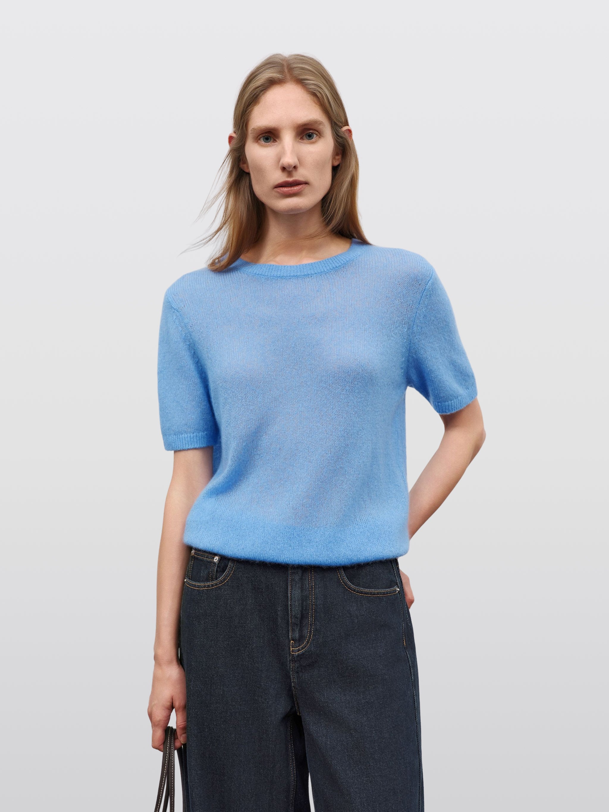 Lightweight Cashmere-Silk Short-Sleeve Sweater