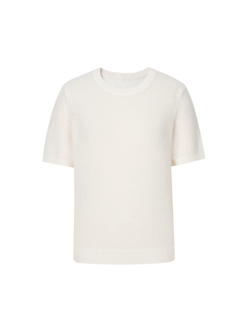Load image 1 in gallery view. Lightweight Cashmere-Silk Short-Sleeve Sweater