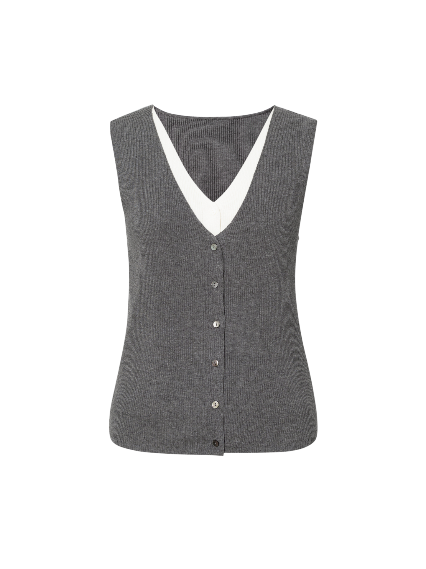V-Neck Sleeveless Mock-Layered Cardigan