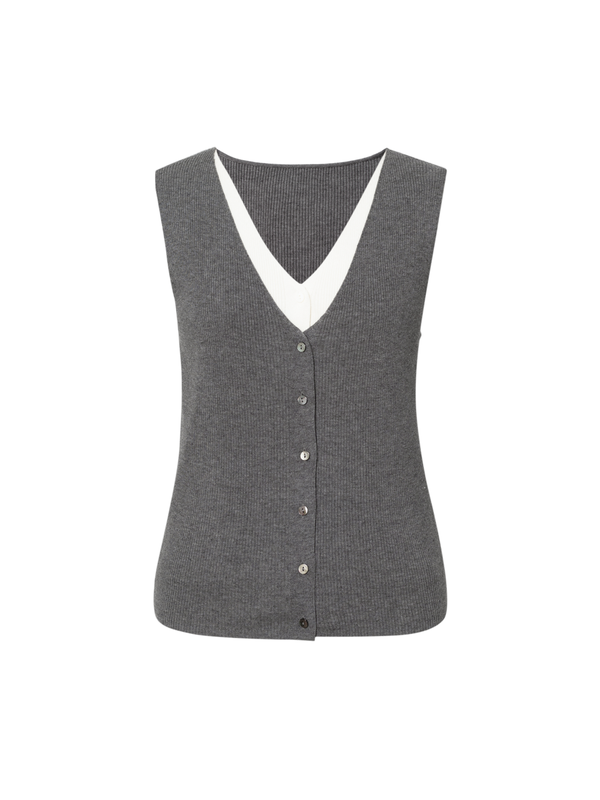 V-Neck Sleeveless Mock-Layered Cardigan