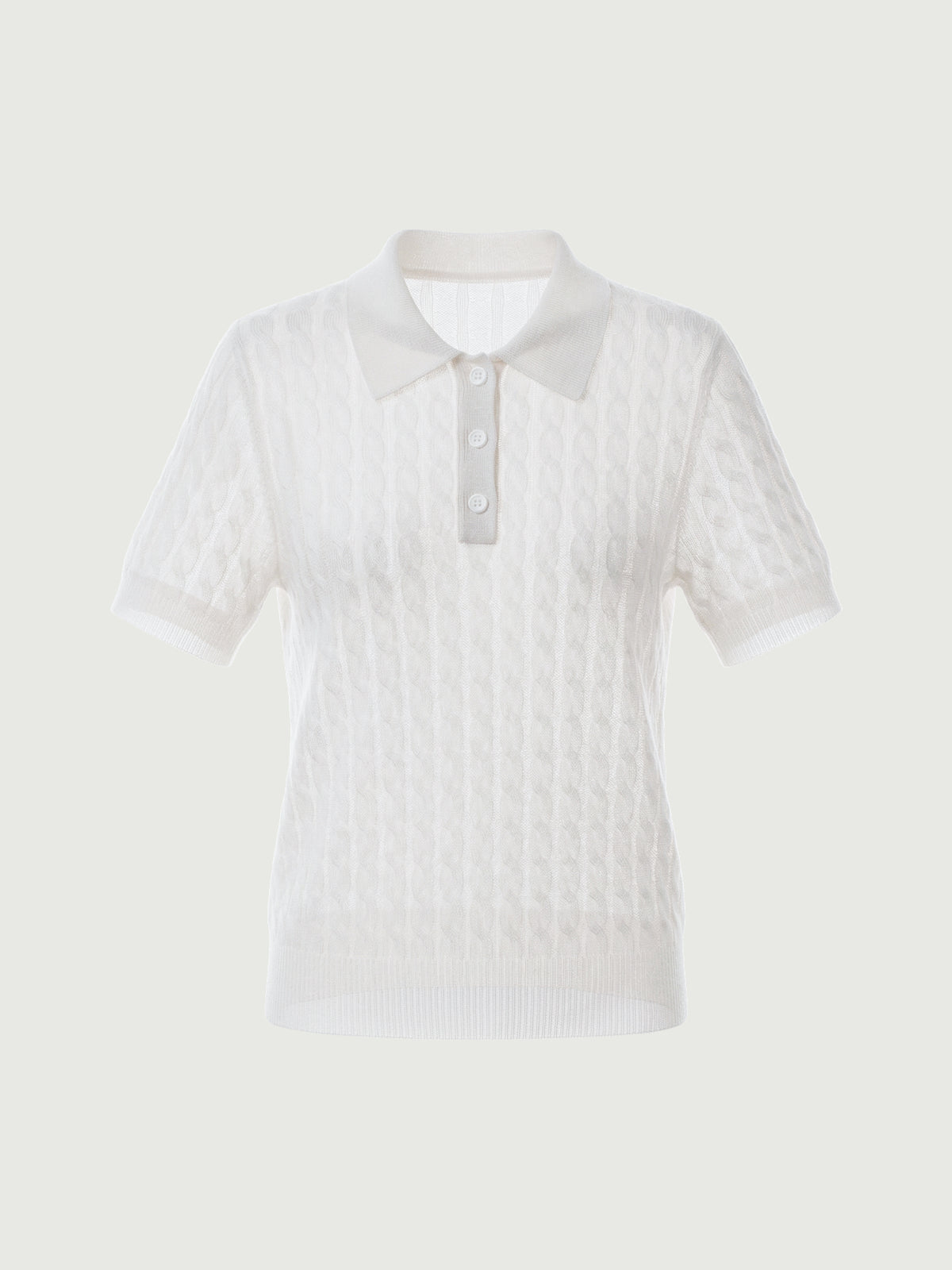 100% Pure Cashmere Cable-Knit Short Sleeve Polo