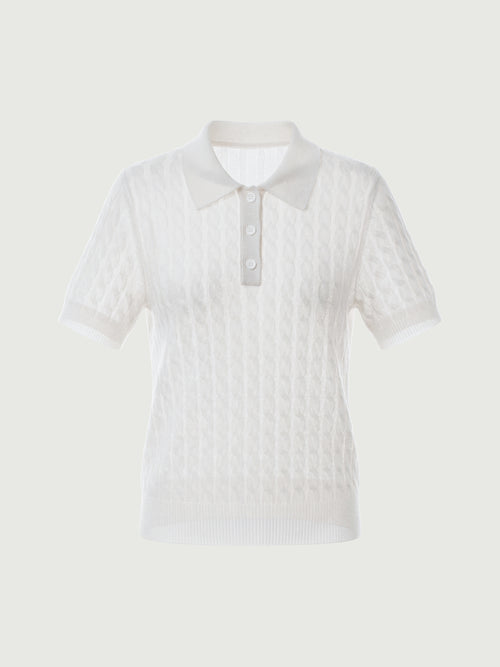 Load image 1 in gallery view. 100% Pure Cashmere Cable-Knit Short Sleeve Polo