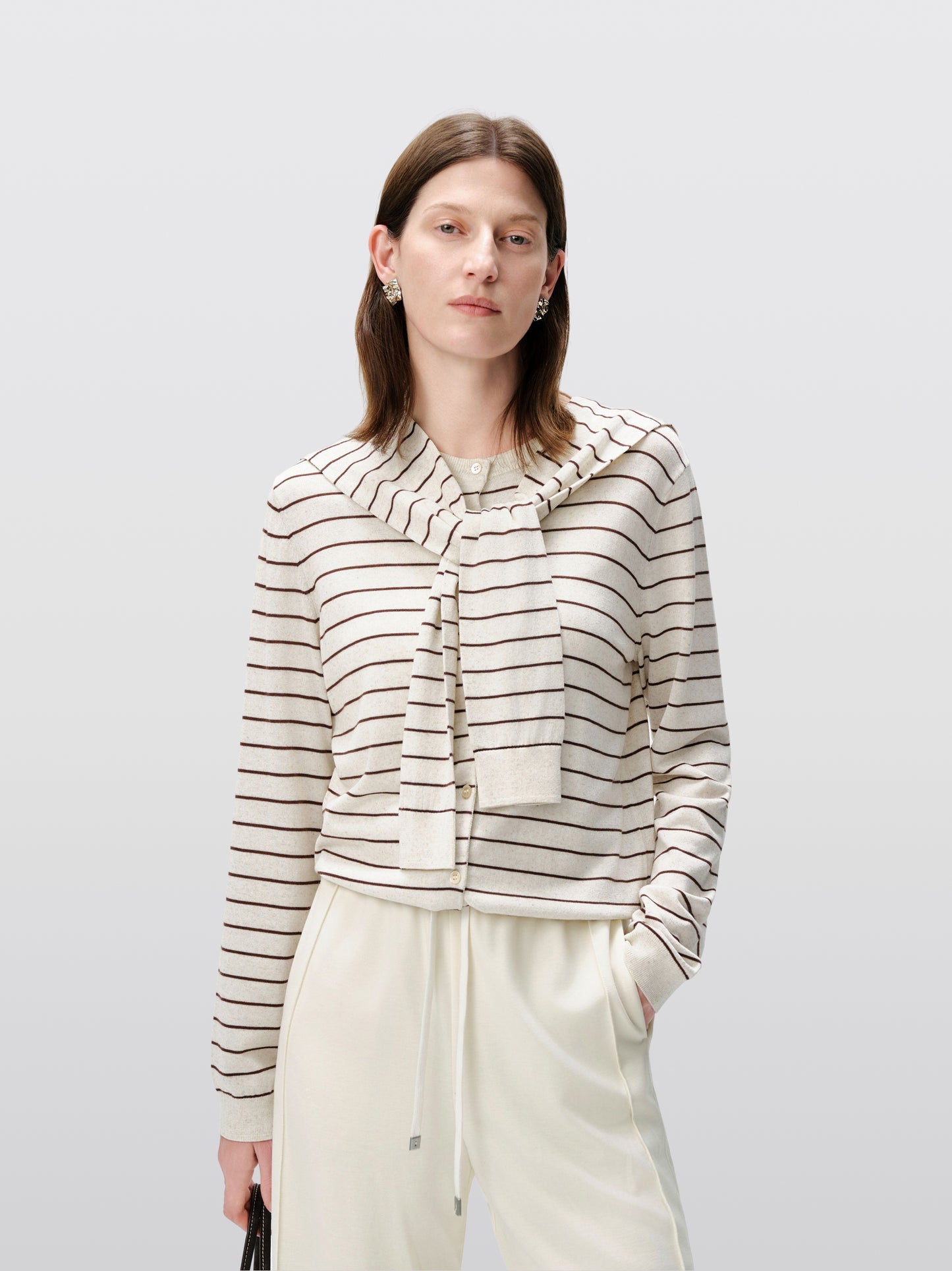 Twofer Tie-Sleeve Striped Cardigan