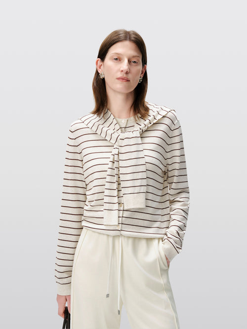 Load image 1 in gallery view. Twofer Tie-Sleeve Striped Cardigan