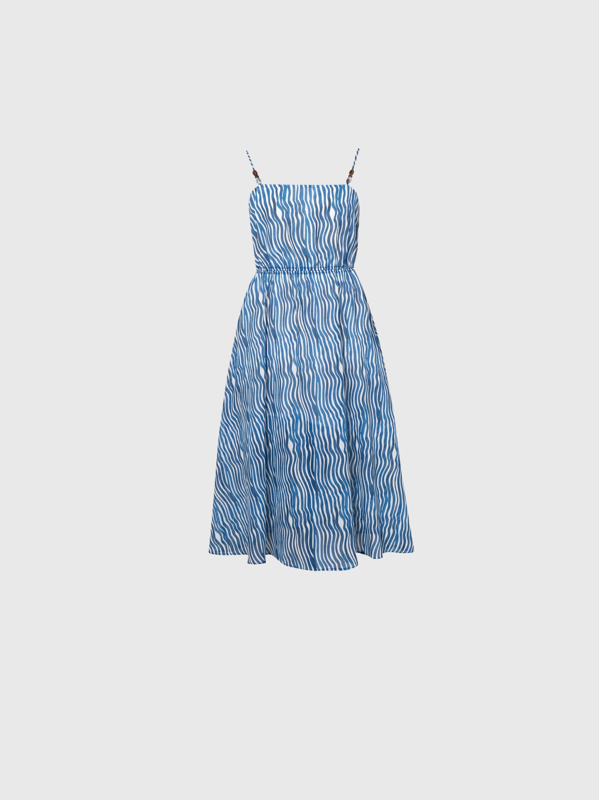 Cotton Stripe Spaghetti-Strap Midi Dress