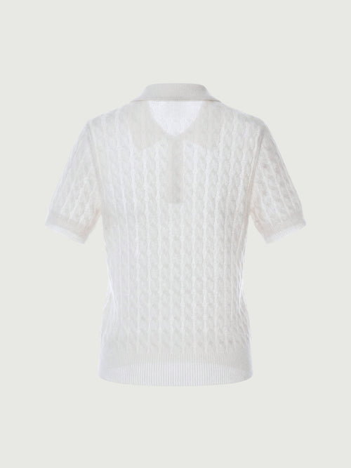 Load image 1 in gallery view. 100% Pure Cashmere Cable-Knit Short Sleeve Polo