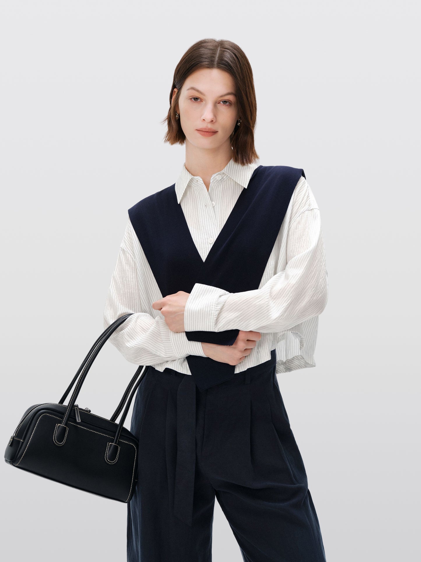 Cropped Lyocell-Blend Striped Shirt